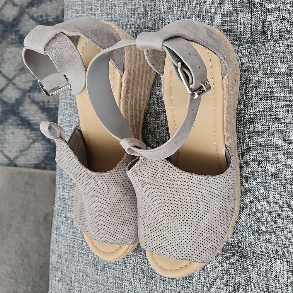 City Classified grey wedges with ankle strap. Never worn. 10.